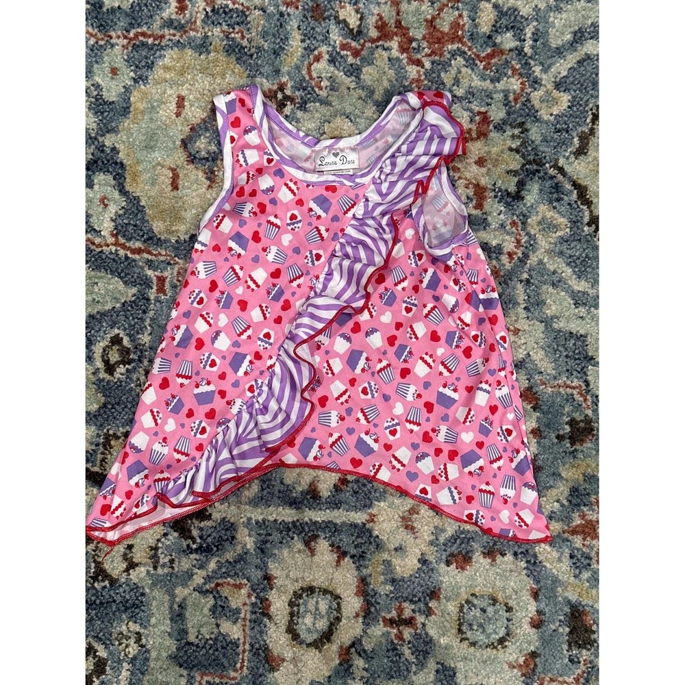Laura Dare Pajama Top Girls 4T Pink Cupcake Heart Ruffle EUC